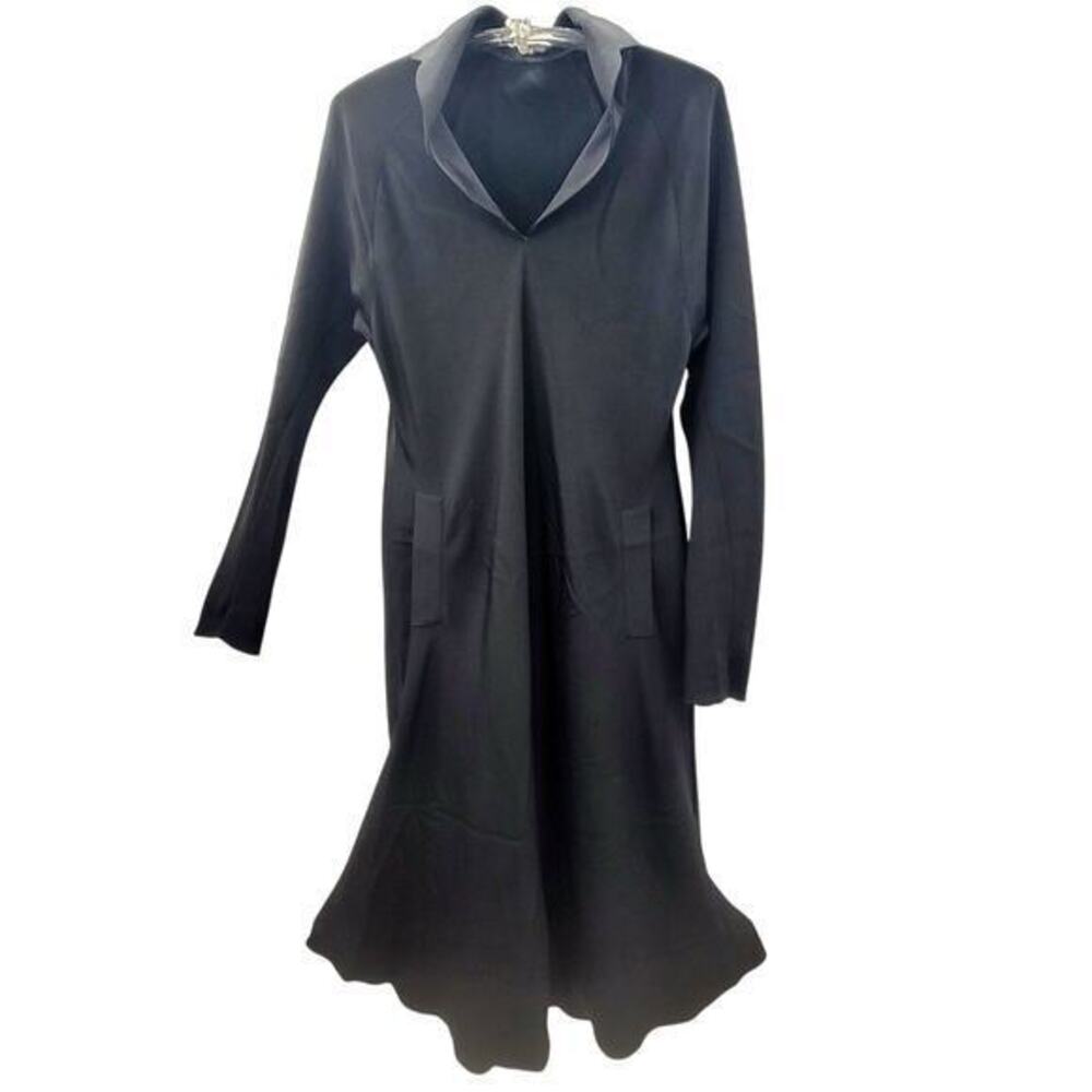 Peter Cohen Vintage Black Silk ‎ Dori Goth Long Sleeve Midi Fit and Flare Dress